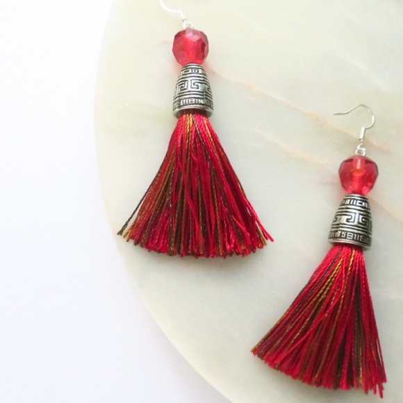Artisan Moon Jewelry - LAST PAIR: Silk Red Tassel Earrings